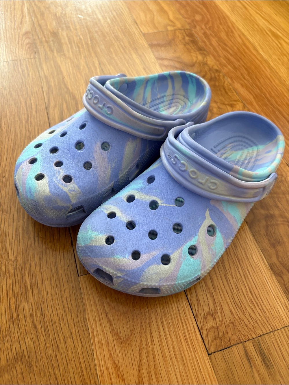 CROCS moon jelly marble Kids Lavender & Teal Tie-Dye Clog size j3 j 3 youth shoe